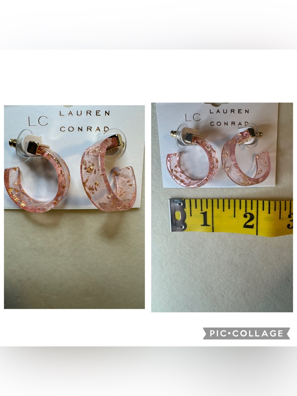 New LC Lauren Conrad Pink Gold Flake Resin Hoop Earrings